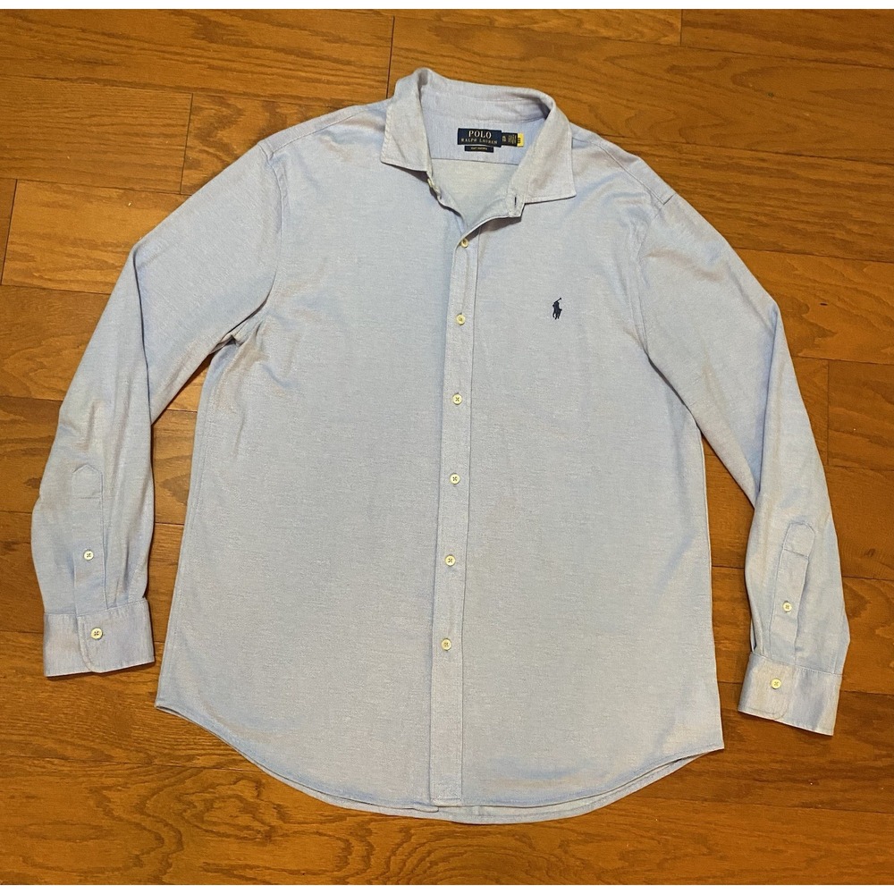 Ralph Lauren Mens Knit Oxford Button Down Shirt Light Blue XL Long Sleeve Pony